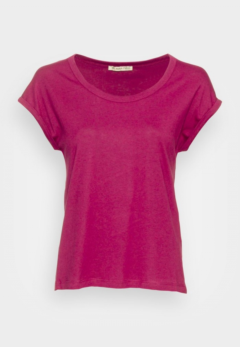 Anna Field Hot Sale Basic T-Shirt Dam Mörkröda | SE-EINSWQ982