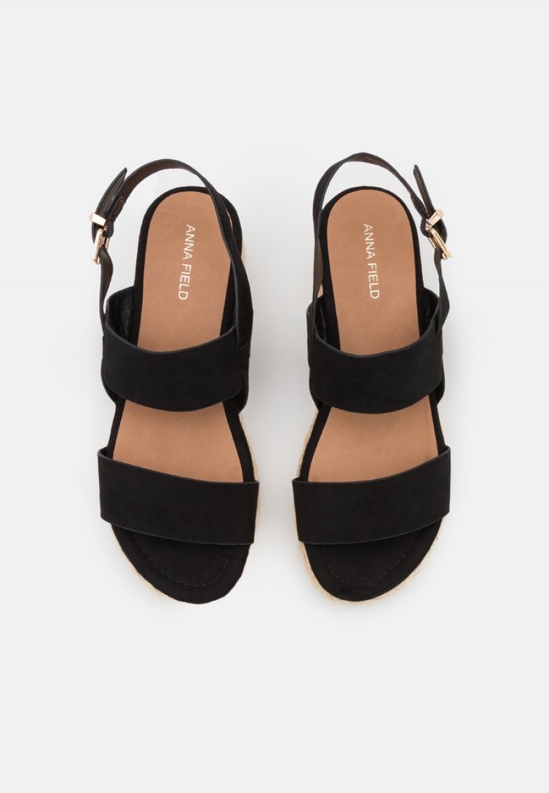 Anna Field Hot Sale Bekvämlighet Espadrilles Sandaler Dam Svarta | SE-RVJAPX743