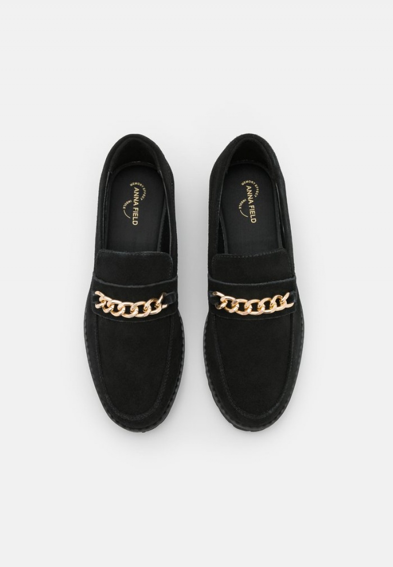 Anna Field Hot Sale Bekvämlighet Leather Slip-Ons Låga Skor Dam Svarta | SE-XFRTBS520