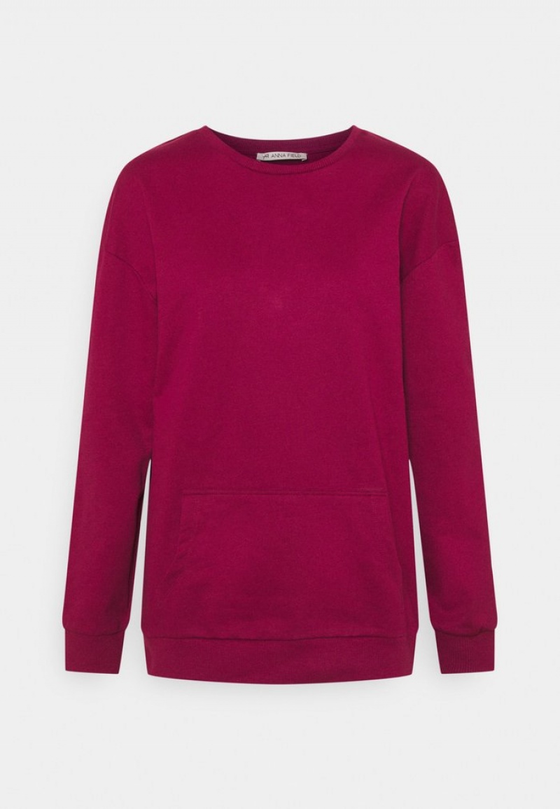 Anna Field Hot Sale Crew Neck With Pocket Sweatshirt Pullover Dam Röda | SE-IGKXLE095