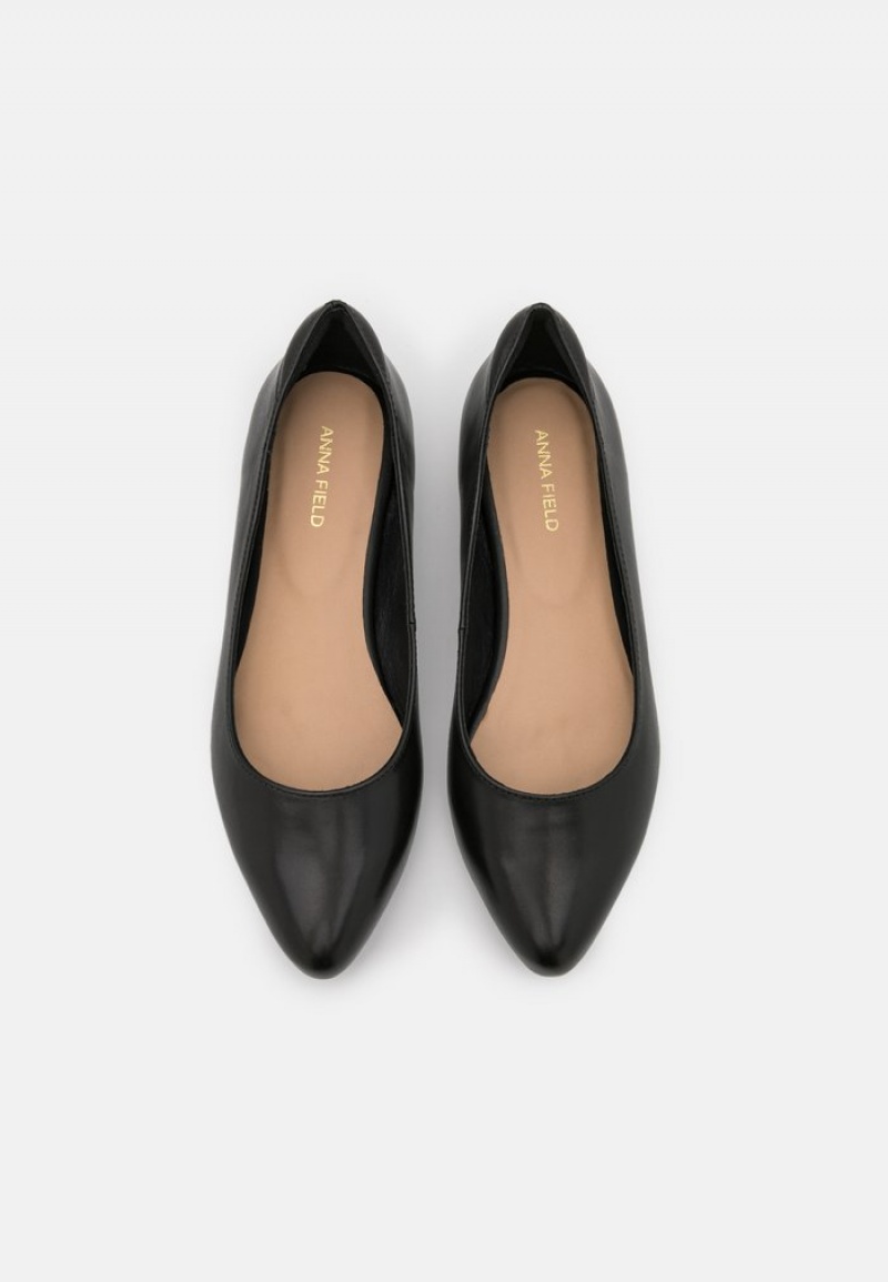 Anna Field Hot Sale Leather Ballet Pumps Ballerina Dam Svarta | SE-IZECDA801