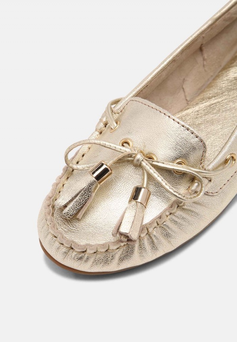 Anna Field Hot Sale Leather Moccasins Låga Skor Dam Guld | SE-CTZUKE487