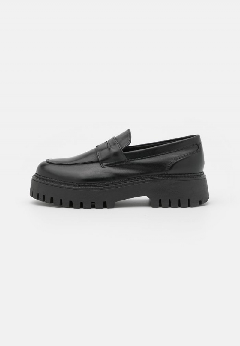 Anna Field Hot Sale Leather Slip-Ons Låga Skor Dam Svarta | SE-TQNHIG154