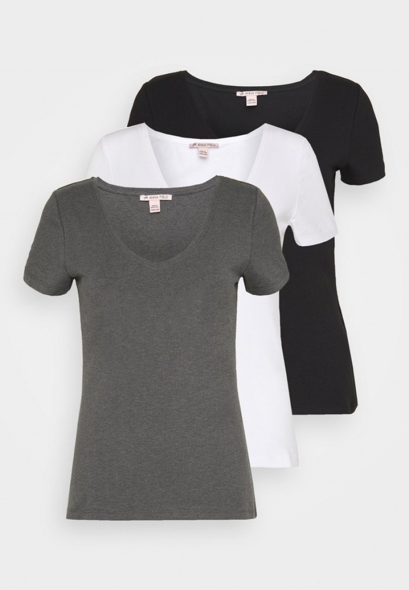 Anna Field New 3 Pack Basic T-Shirt Dam Svarta | SE-IJQMAO492