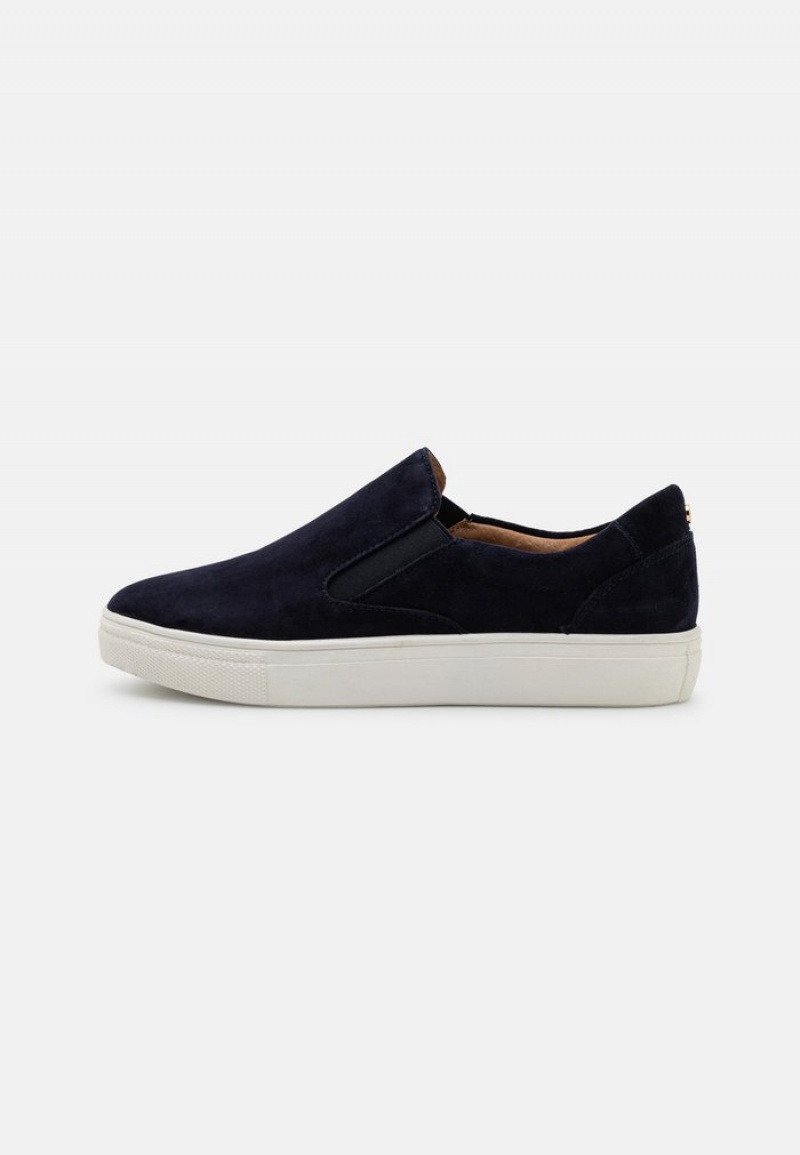 Anna Field New Bekvämlighet Leather Slip-Ons Låga Skor Dam Mörkblå | SE-UOAPVX208