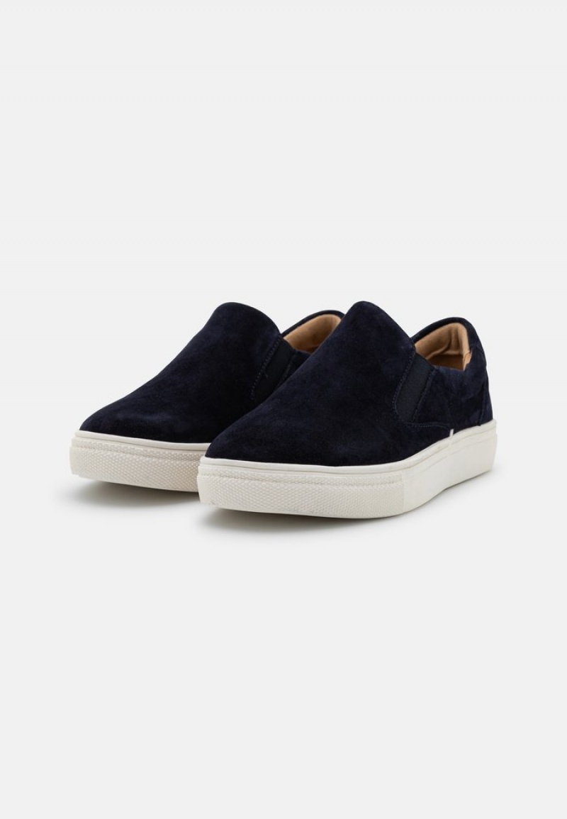 Anna Field New Bekvämlighet Leather Slip-Ons Låga Skor Dam Mörkblå | SE-UOAPVX208