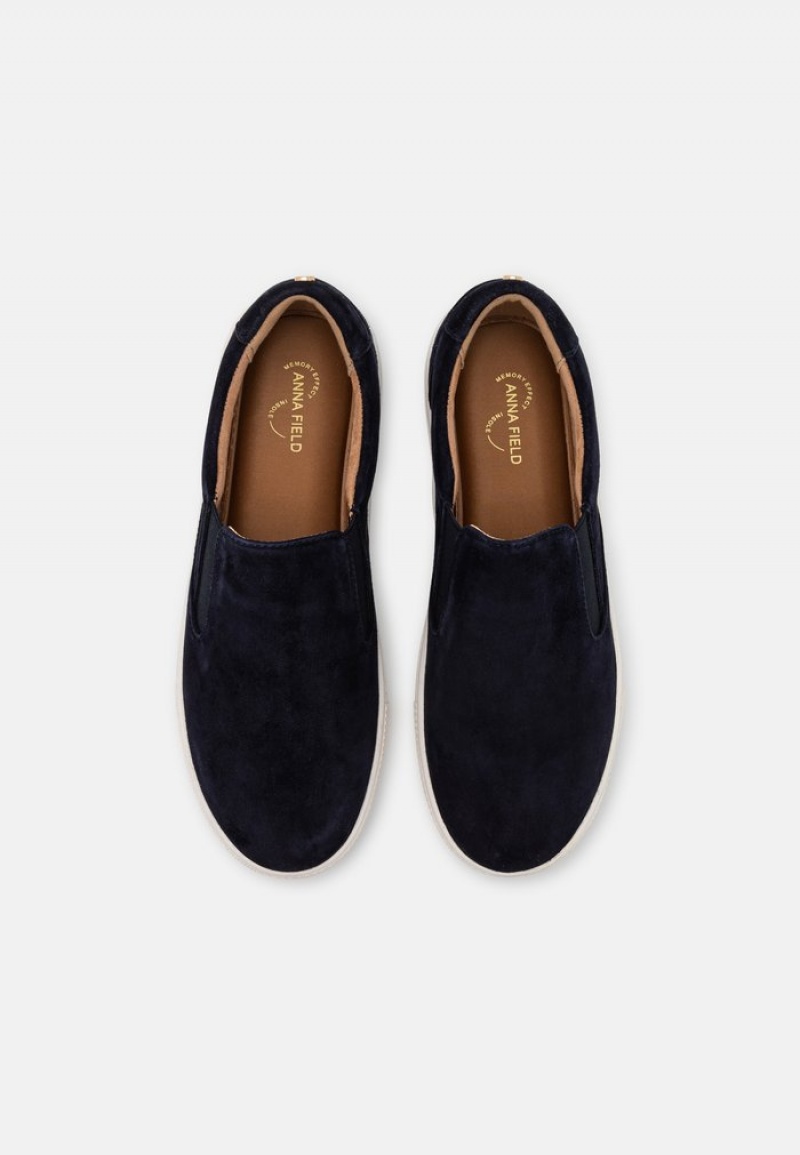 Anna Field New Bekvämlighet Leather Slip-Ons Låga Skor Dam Mörkblå | SE-UOAPVX208