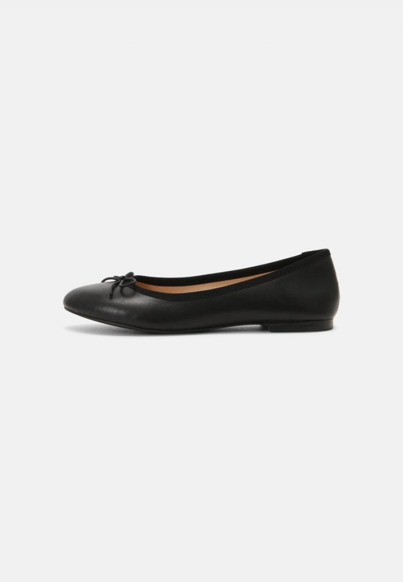 Anna Field New Leather Ballet Pumps Ballerina Dam Svarta | SE-FBGPTE098