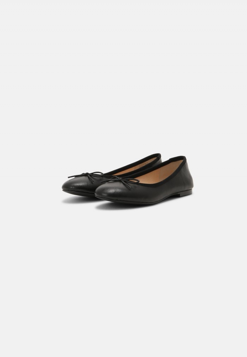 Anna Field New Leather Ballet Pumps Ballerina Dam Svarta | SE-FBGPTE098