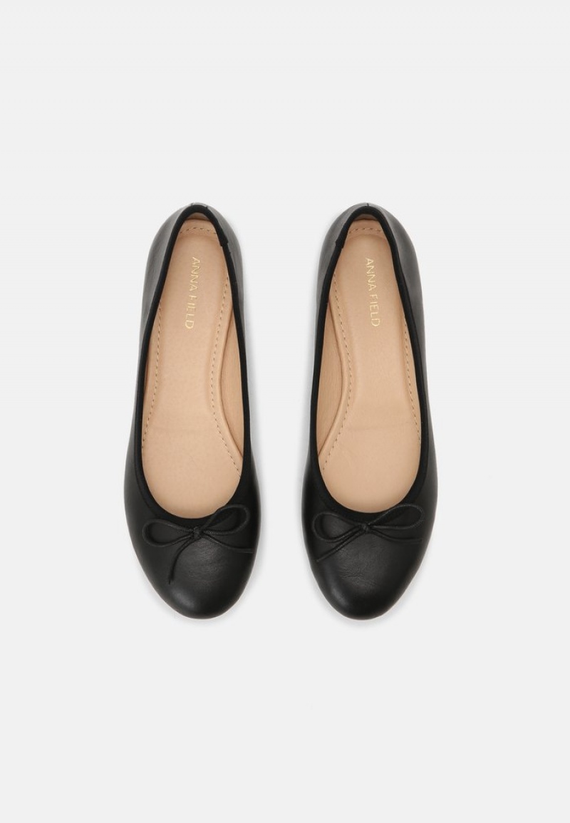 Anna Field New Leather Ballet Pumps Ballerina Dam Svarta | SE-FBGPTE098