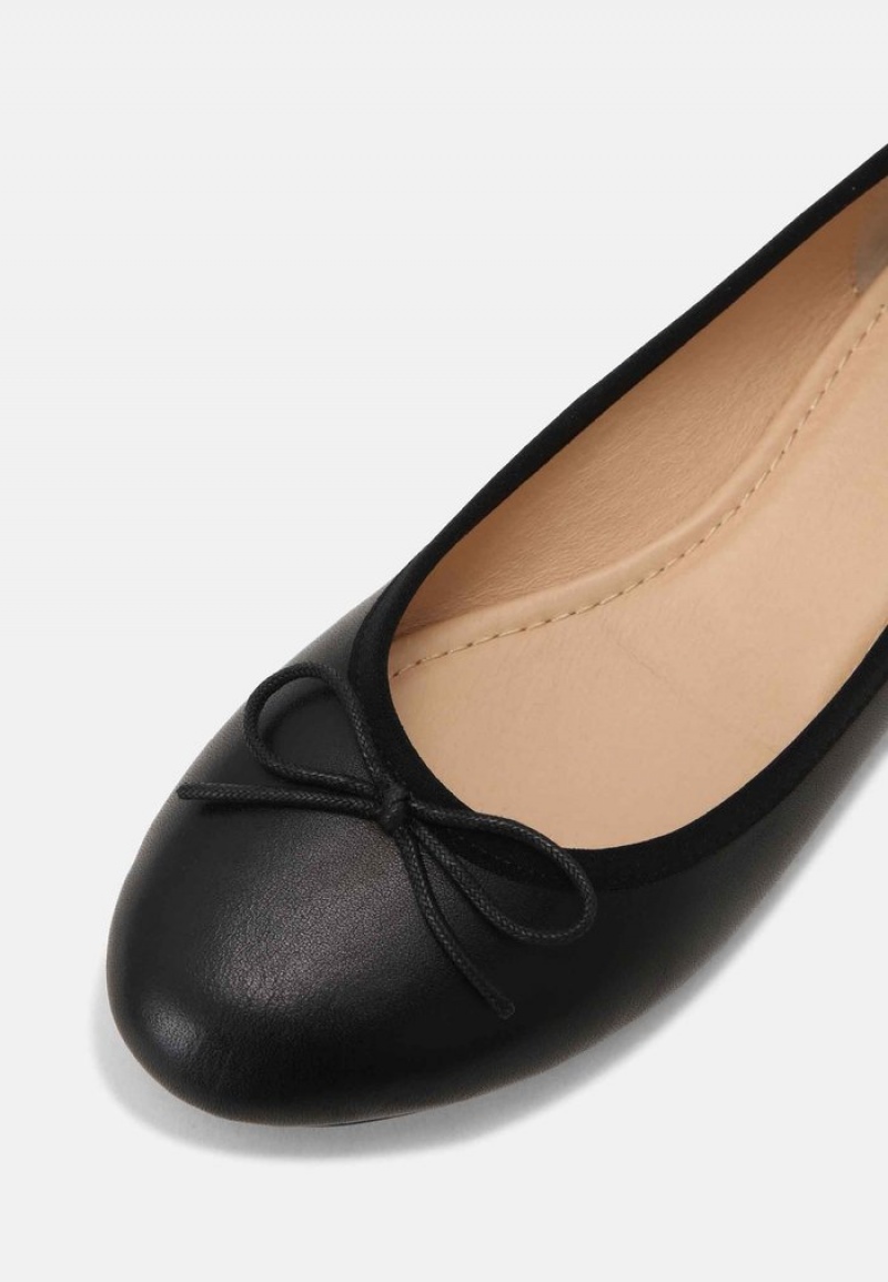 Anna Field New Leather Ballet Pumps Ballerina Dam Svarta | SE-FBGPTE098