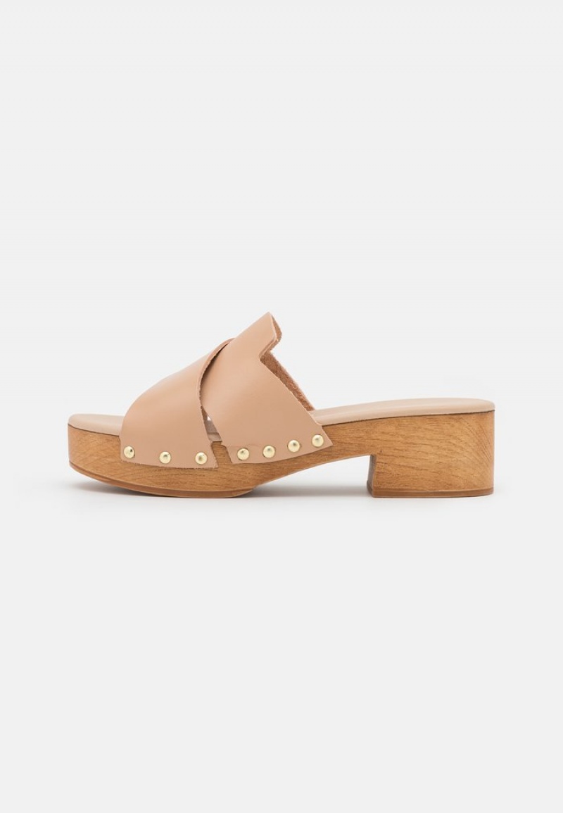 Anna Field New Leather Clogs Mules Dam Beige | SE-TMHIZB156