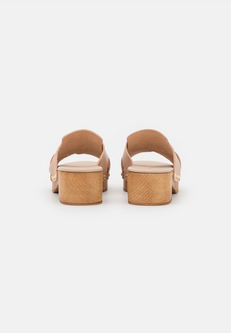 Anna Field New Leather Clogs Mules Dam Beige | SE-TMHIZB156