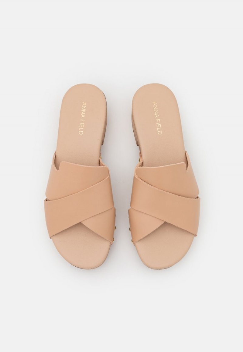 Anna Field New Leather Clogs Mules Dam Beige | SE-TMHIZB156