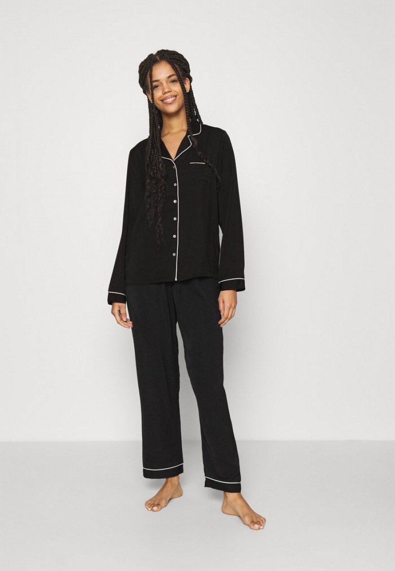 Anna Field Outlet Amanda Long Pj Set Pyjamasset Dam Svarta | SE-HSGOCV052