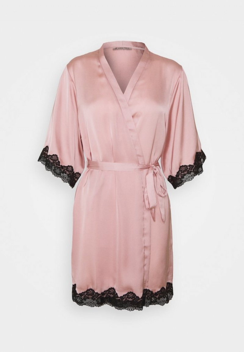 Anna Field Outlet Ariana Satin Kimono Klänning Gown Bathrobe Dam Rosa | SE-QODUAY286