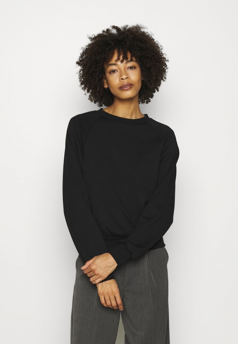 Anna Field Outlet Basic Clean Crew Neck Sweatshirt Sweatshirt Pullover Dam Svarta | SE-ODGVRJ149