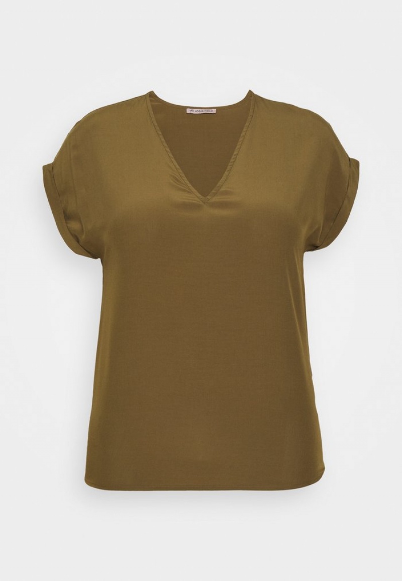 Anna Field Outlet Basic T-Shirt Dam Khaki | SE-ECGIJU186