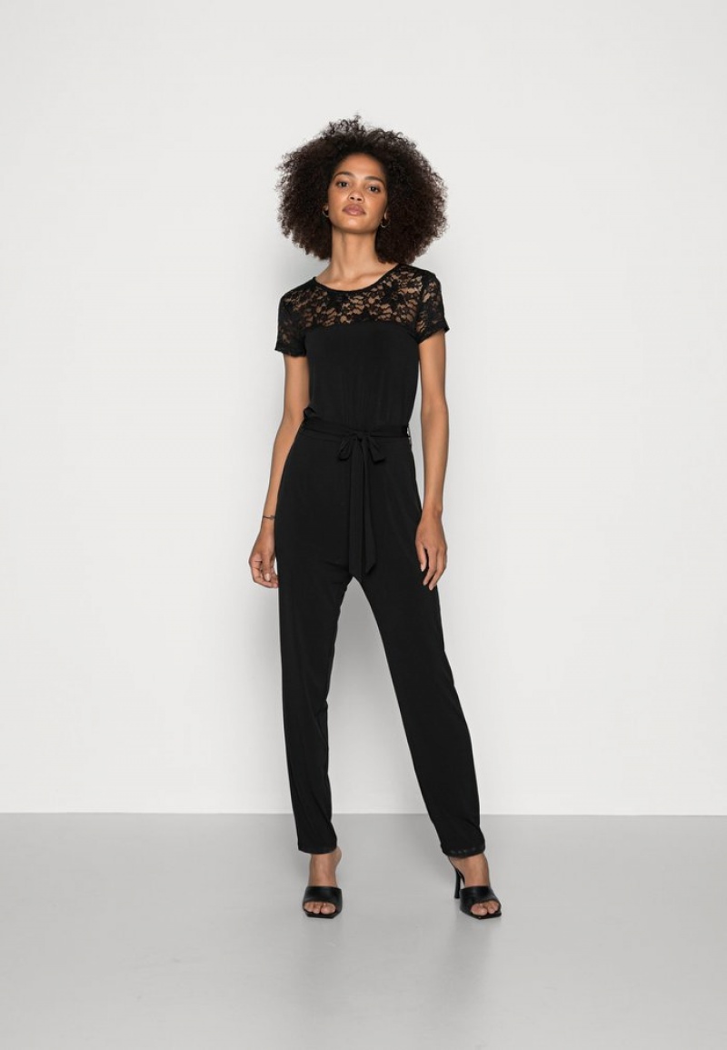 Anna Field Outlet Occasion Spets Korta Sleeves Belted Jumpsuit Dam Svarta | SE-PMDELA937