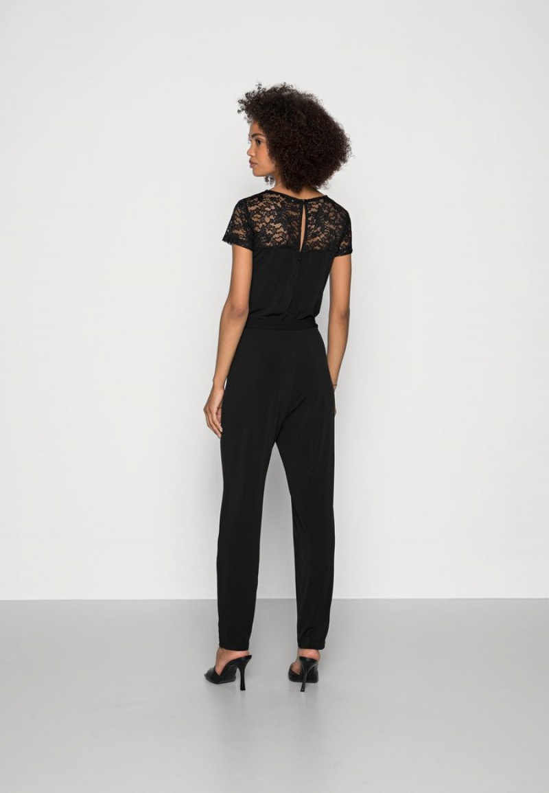 Anna Field Outlet Occasion Spets Korta Sleeves Belted Jumpsuit Dam Svarta | SE-PMDELA937