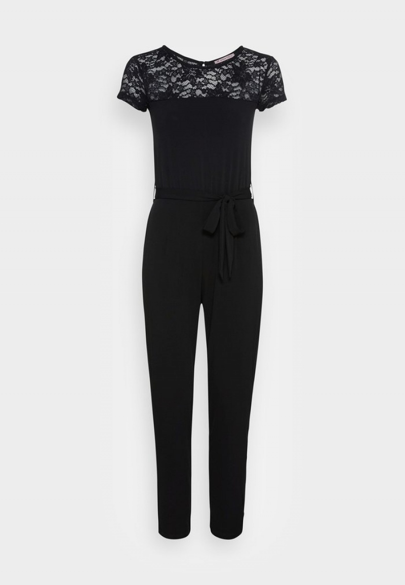 Anna Field Outlet Occasion Spets Korta Sleeves Belted Jumpsuit Dam Svarta | SE-PMDELA937