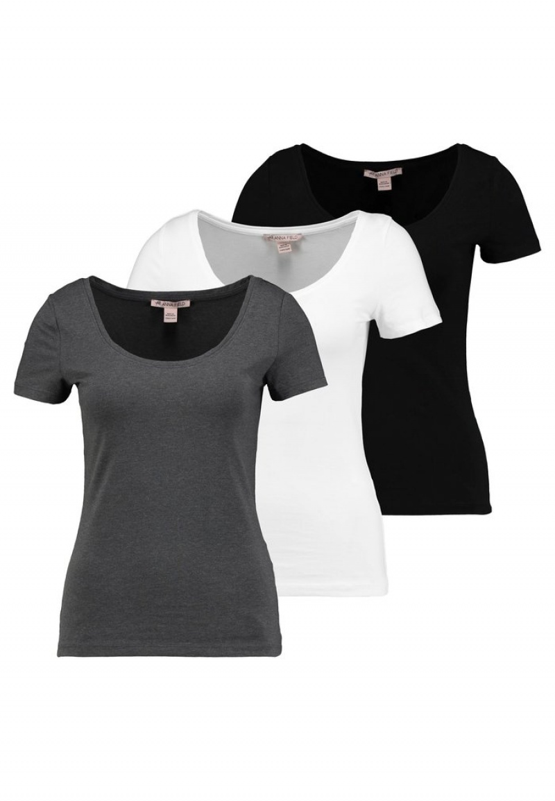 Anna Field Promo 3 Pack Basic T-Shirt Dam Vita | SE-RUVKYD627