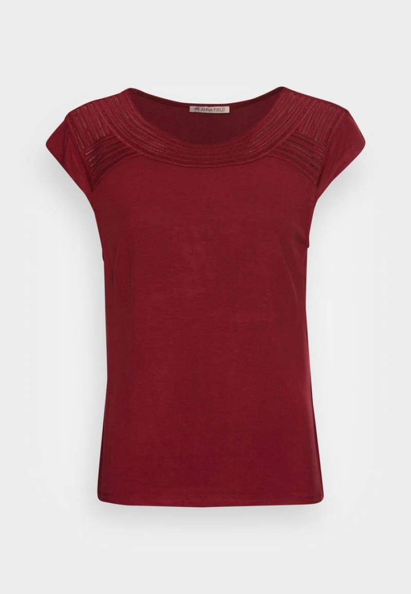 Anna Field Promo Basic T-Shirt Dam Mörkröda | SE-TWLYRM920