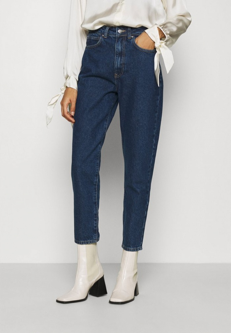 Anna Field Promo Mom Fit Jeans Tapered Fit Långbyxor Dam Blå | SE-PZXHQJ450