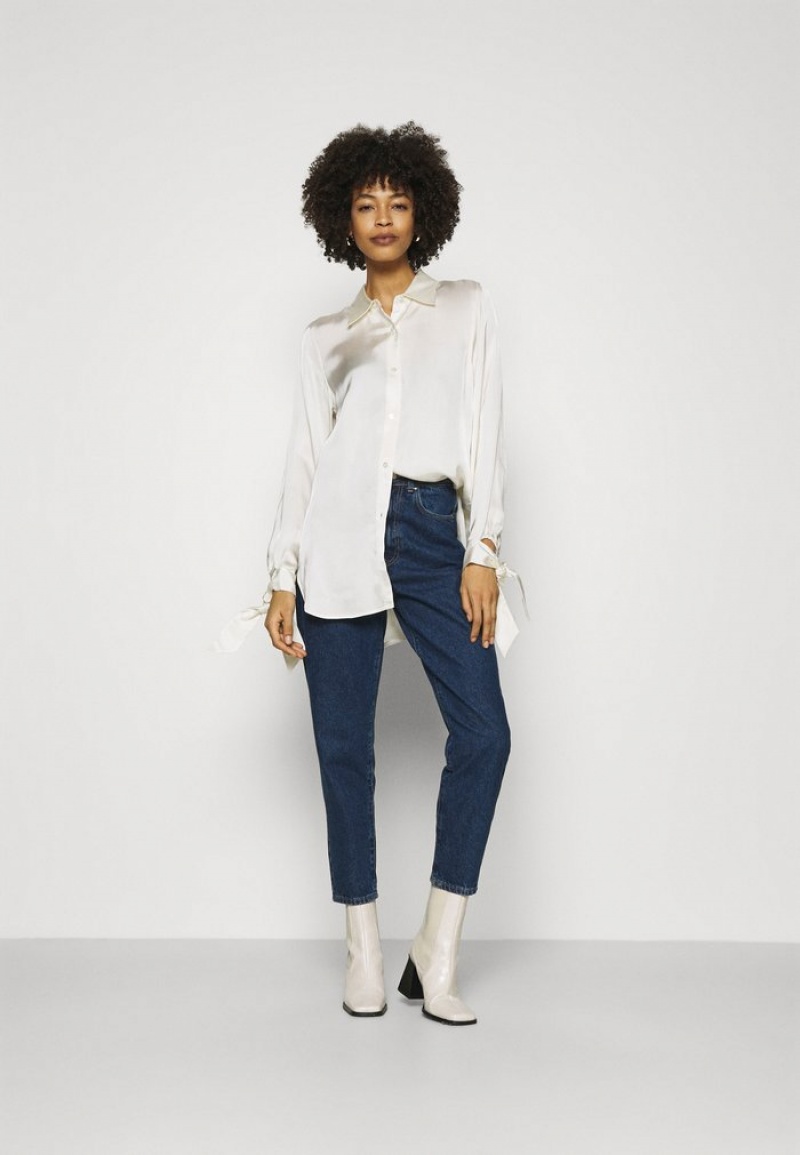 Anna Field Promo Mom Fit Jeans Tapered Fit Långbyxor Dam Blå | SE-PZXHQJ450