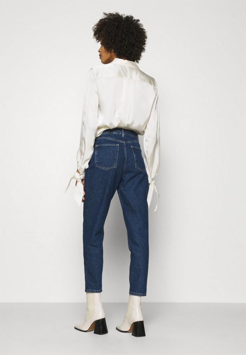 Anna Field Promo Mom Fit Jeans Tapered Fit Långbyxor Dam Blå | SE-PZXHQJ450