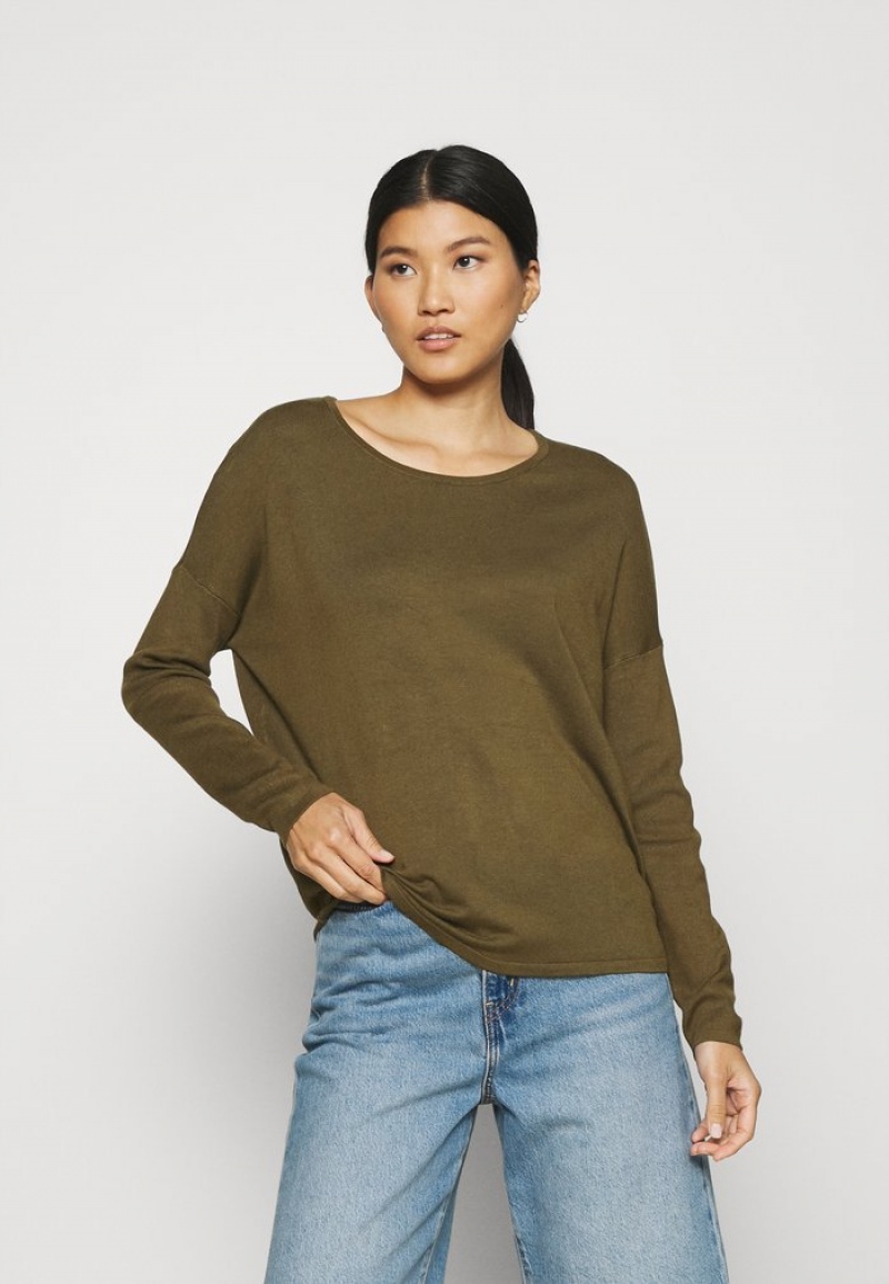 Anna Field Promo Relaxed Båt Neck Jumper Pullover Dam Olivgröna | SE-BXMDSK354