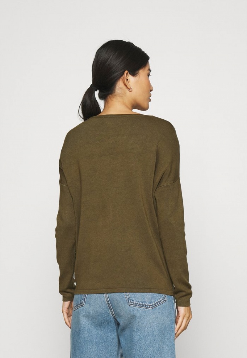 Anna Field Promo Relaxed Båt Neck Jumper Pullover Dam Olivgröna | SE-BXMDSK354