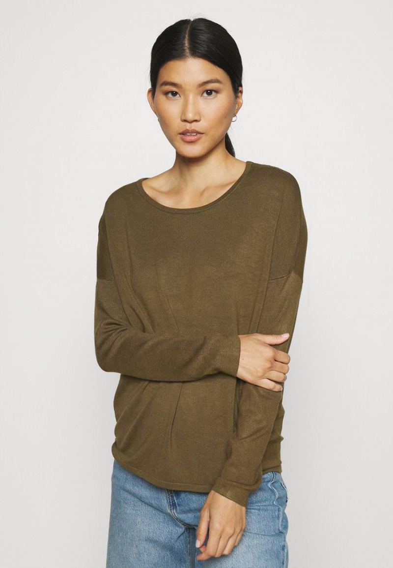 Anna Field Promo Relaxed Båt Neck Jumper Pullover Dam Olivgröna | SE-BXMDSK354