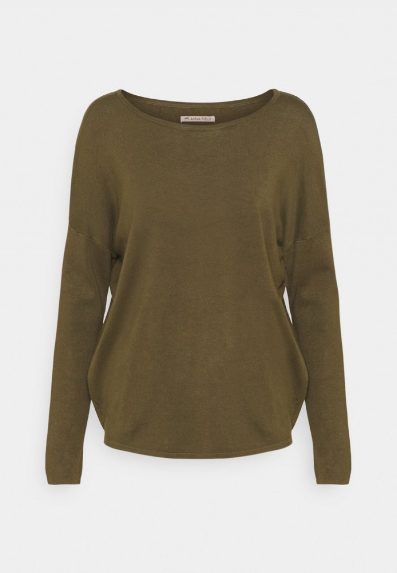 Anna Field Promo Relaxed Båt Neck Jumper Pullover Dam Olivgröna | SE-BXMDSK354