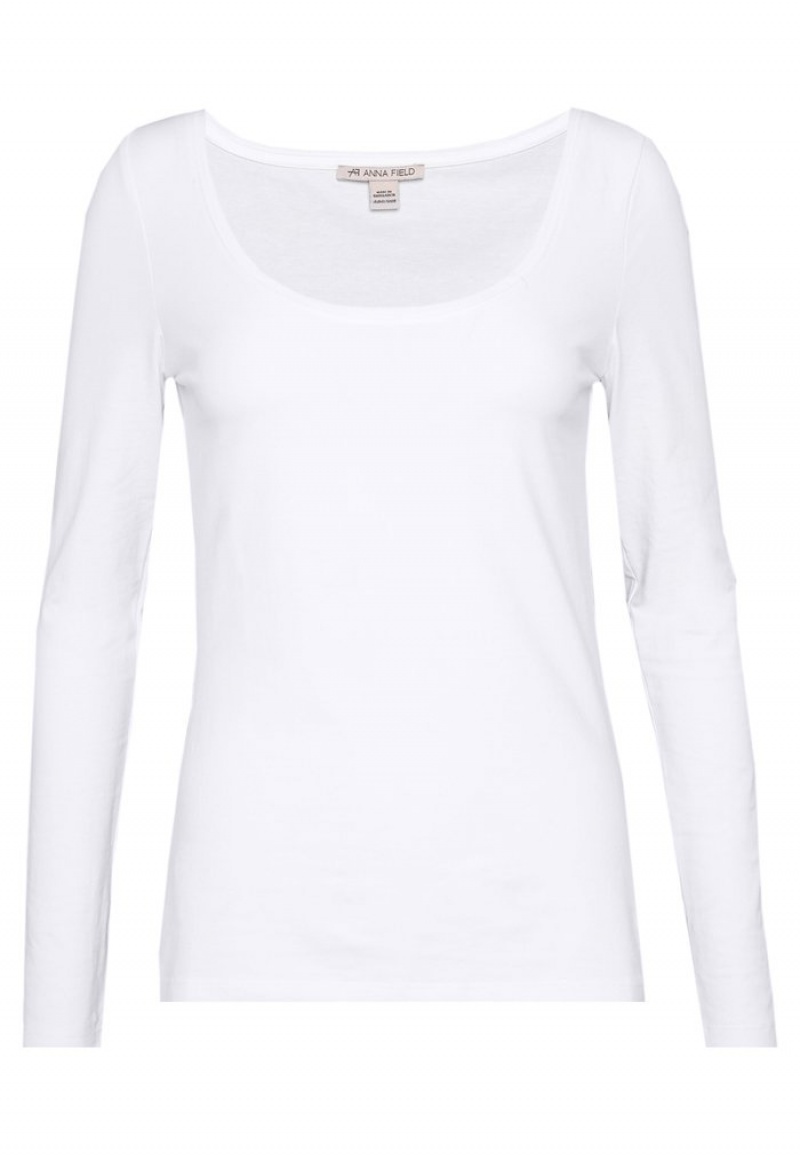 Anna Field Top 10 Basic Round Neck Långärmad Dam Vita | SE-CPGOQY014