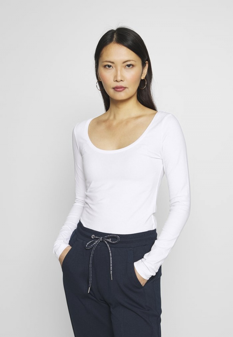 Anna Field Top 10 Basic Round Neck Långärmad Dam Vita | SE-CPGOQY014