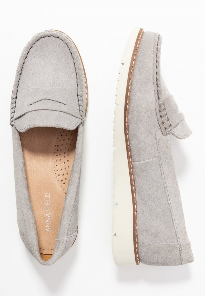 Anna Field Top 10 Bekvämlighet Leather Slip-Ons Låga Skor Dam Grå | SE-YJXZHB420