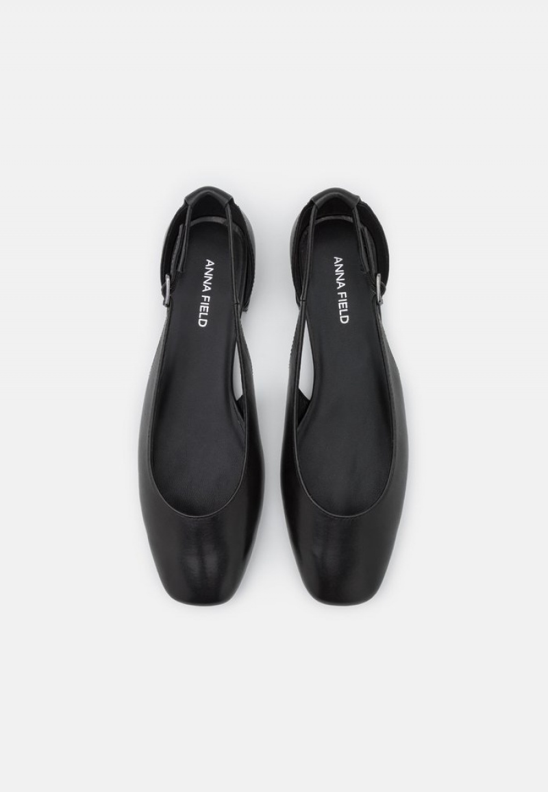 Anna Field Top 10 Leather Ballet Pumps Ballerina Dam Svarta | SE-UTWXRM657