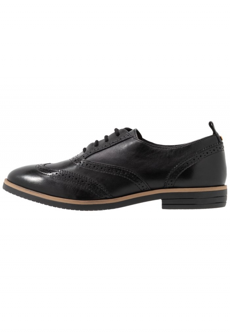 Anna Field Top 10 Leather Platta Shoes Spets-Ups Låga Skor Dam Svarta | SE-YTHUQV265