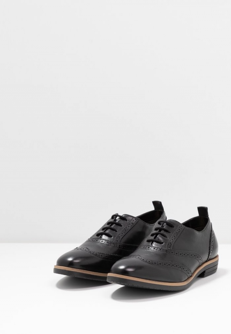 Anna Field Top 10 Leather Platta Shoes Spets-Ups Låga Skor Dam Svarta | SE-YTHUQV265