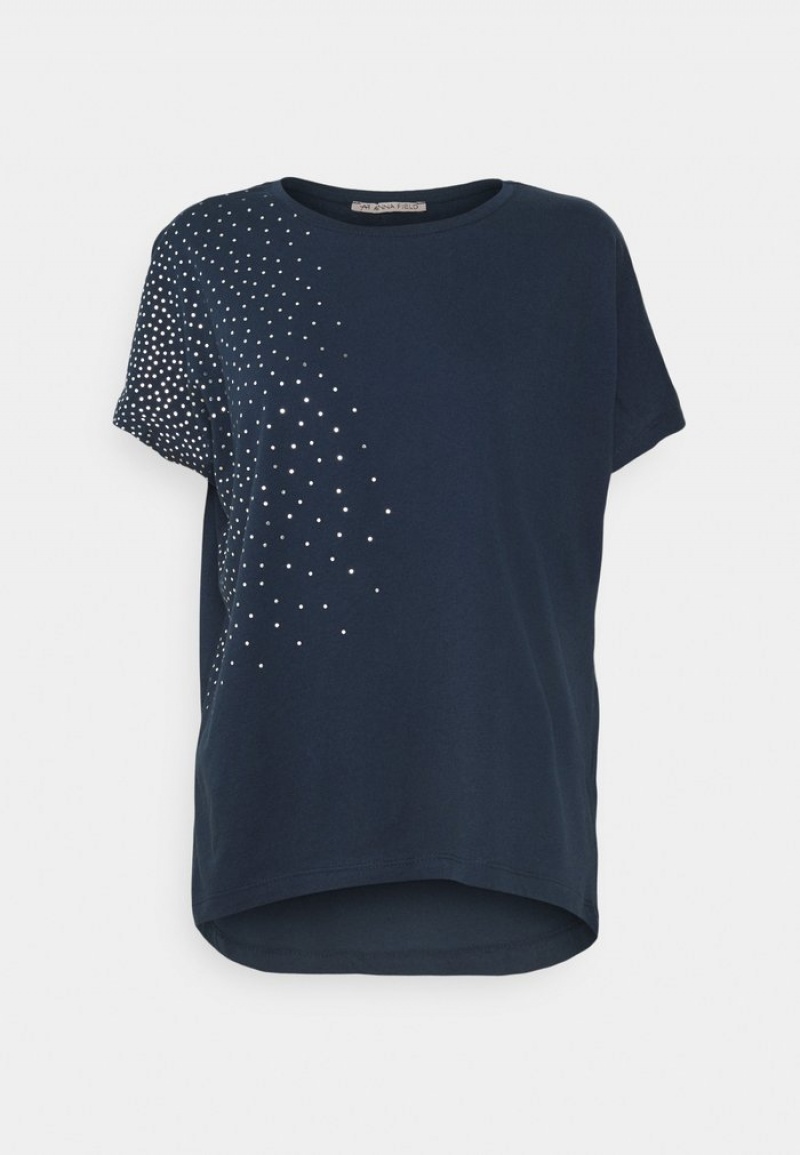 Anna Field Top 10 Print T-Shirt Dam Mörkblå | SE-VIDFOL250