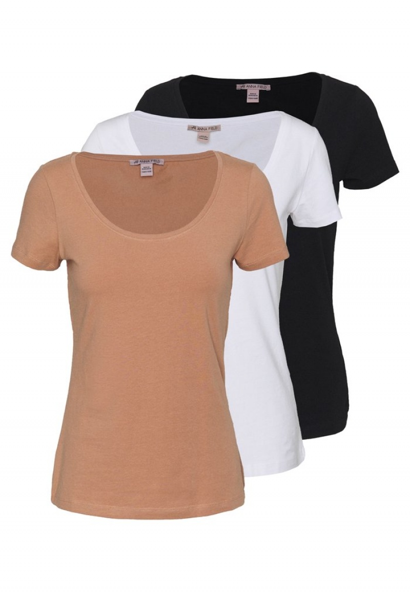 Anna Field Wholesale 3 Pack Basic T-Shirt Dam Vita | SE-MRWNBX053