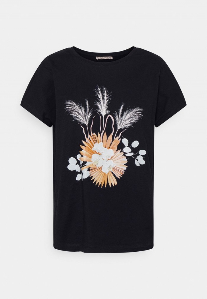 Anna Field Wholesale Print T-Shirt Dam Svarta | SE-FHAXZL634